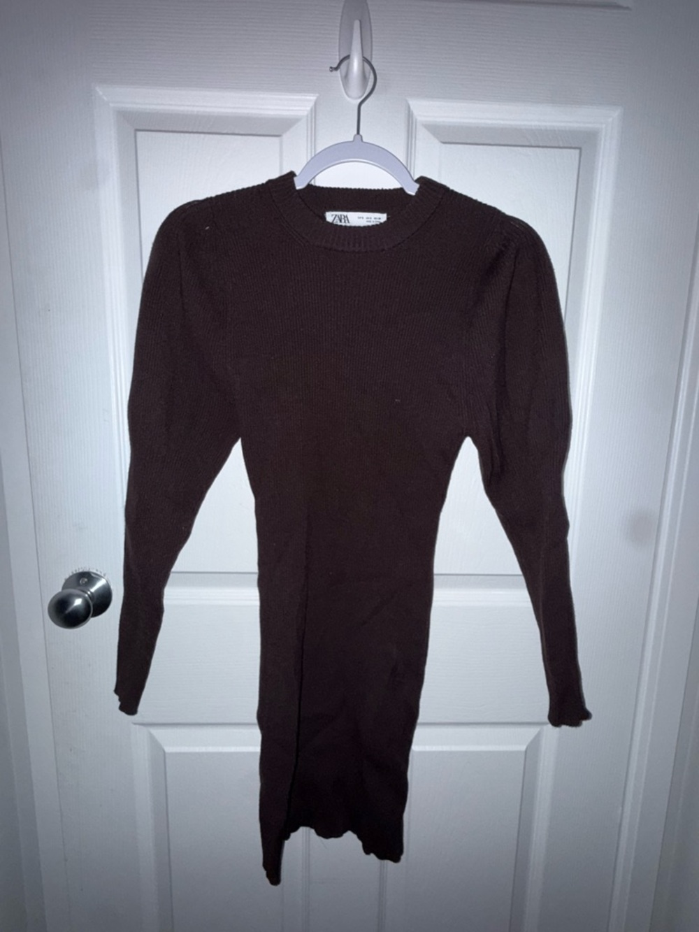 Zara Dark Brown Ribbed Knit Midi Dress